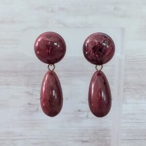 Vintage Clip On Earrings Dark Red Unusual Large Statement Dangle